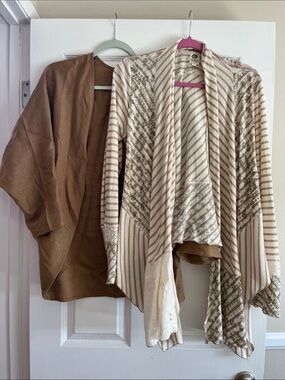 Bundle: Boho floral/stripe open  Draped Cardigan and Linen Cacoon shrug.